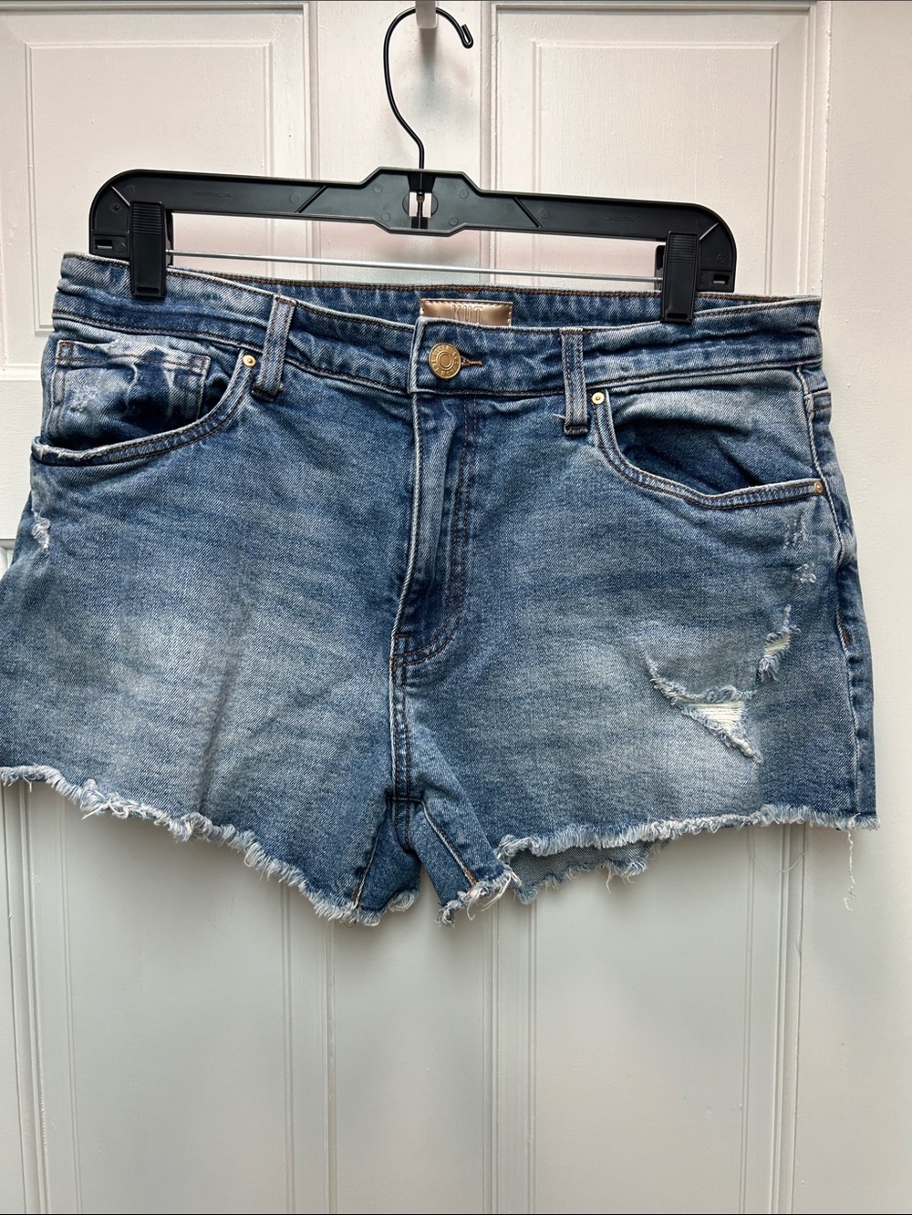 Kut from the Kloth Distressed Blue Denim Jane Cutoff High Rise Shorts